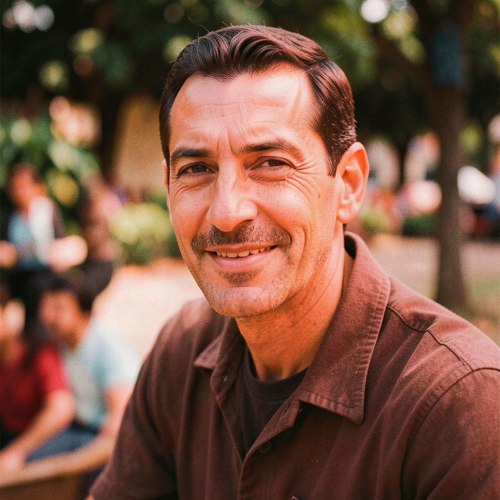 Candid documentary photograph of a person in warm evening light