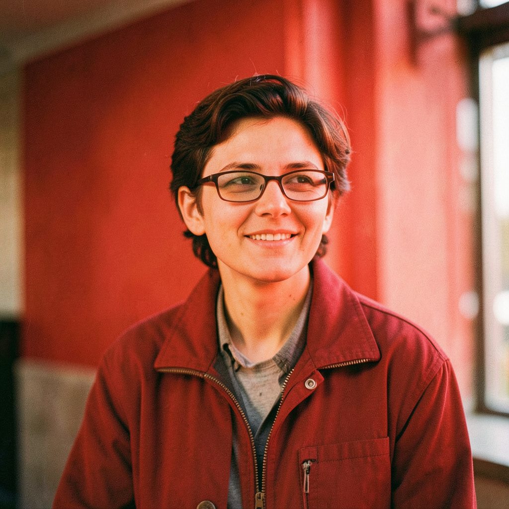 Candid documentary photograph of a person in warm golden light